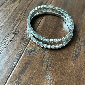 2 silver rhinestone flower bangle bracelets